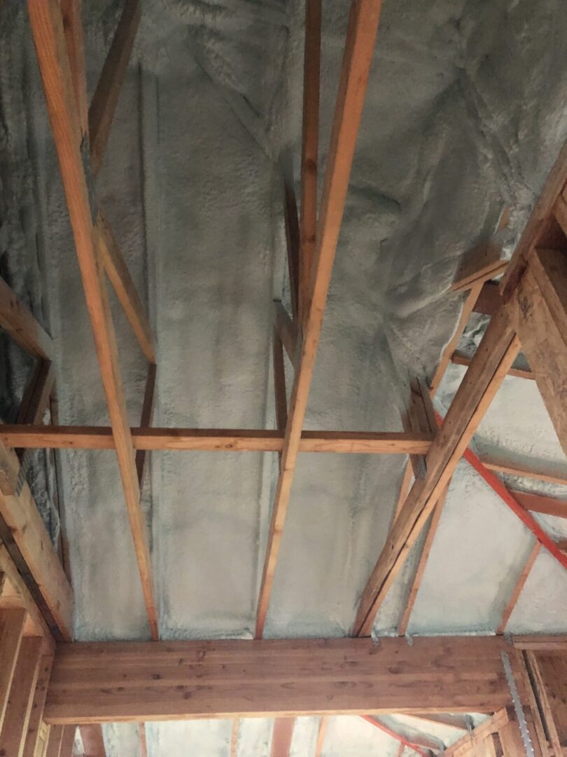 ceiling with spray-on insulation
